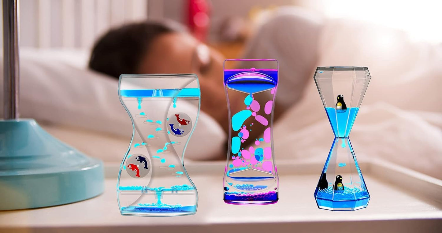 Liquid Motion Bubbler Timer Set of 3 Different Shapes Fidget Timers for Kids Adults, Diamond Shape Liquid Anxiety Toys for Sensory, Oil Water Office Desk Toys, Christmas Stocking Filler Gift