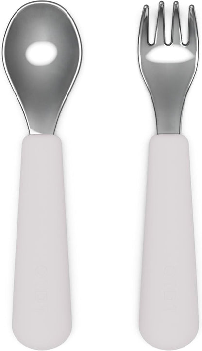 Lalo Utensils - Toddler Fork and Spoon Set - Stainless Steel and Silicone Ergonomic Toddler Utensils - Children Safe Flatware Set - 2 Pieces - Lavender
