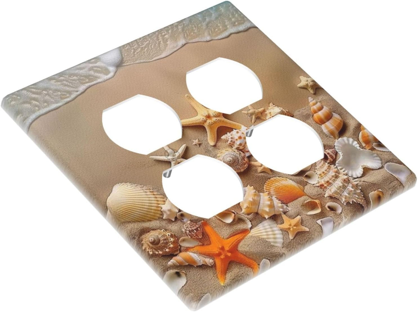 Decorative Outlet Covers Beachy Sea Ocean Seashell Starfish 2 Gang Wall Plate Cover Double Duplex Receptacle Two Switch Light Switch Cover Plate Jumbo Dual Faceplate for Home Decor