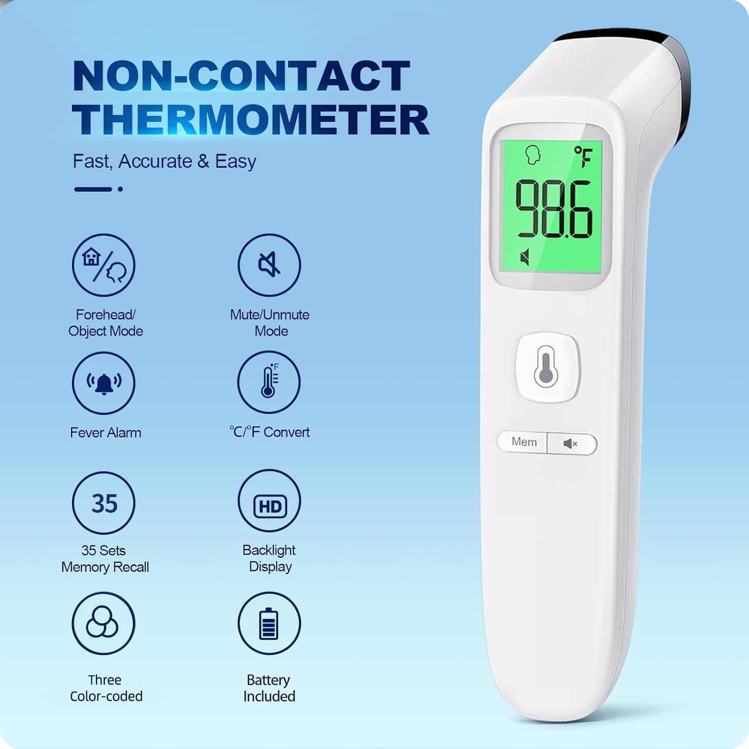 No-Touch Thermometer for Adults and Kids, Accurate Digital Baby Thermometer, Fever Alarm & Silent
