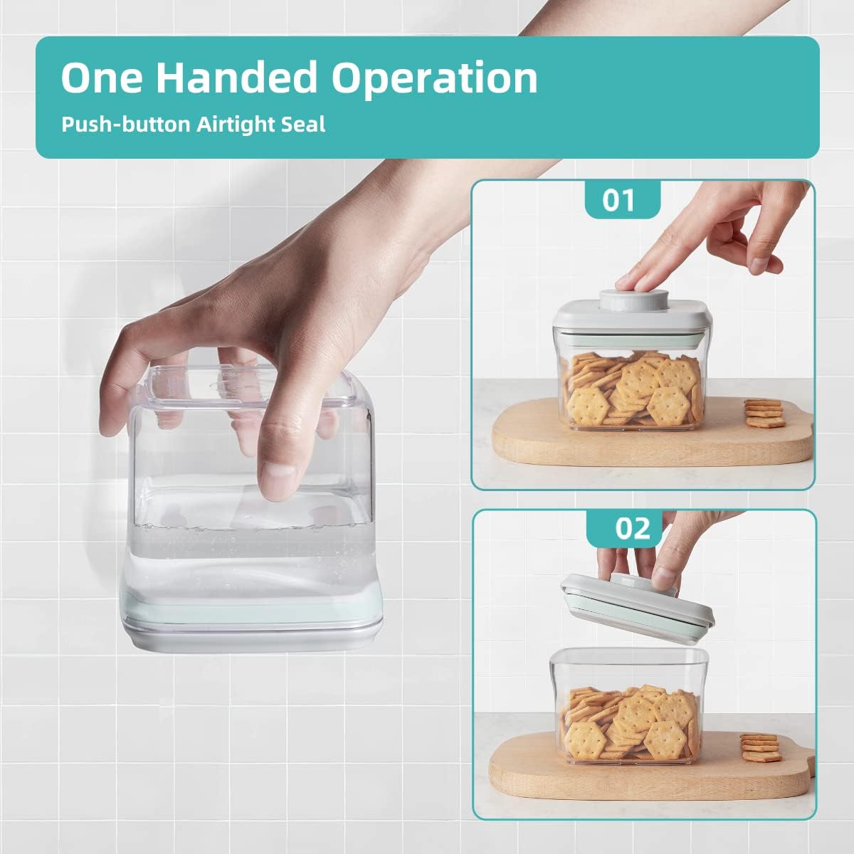 Ankou Airtight Container Set - (380ml 4 Pcs) Stackable One Button Openning Food Containers for