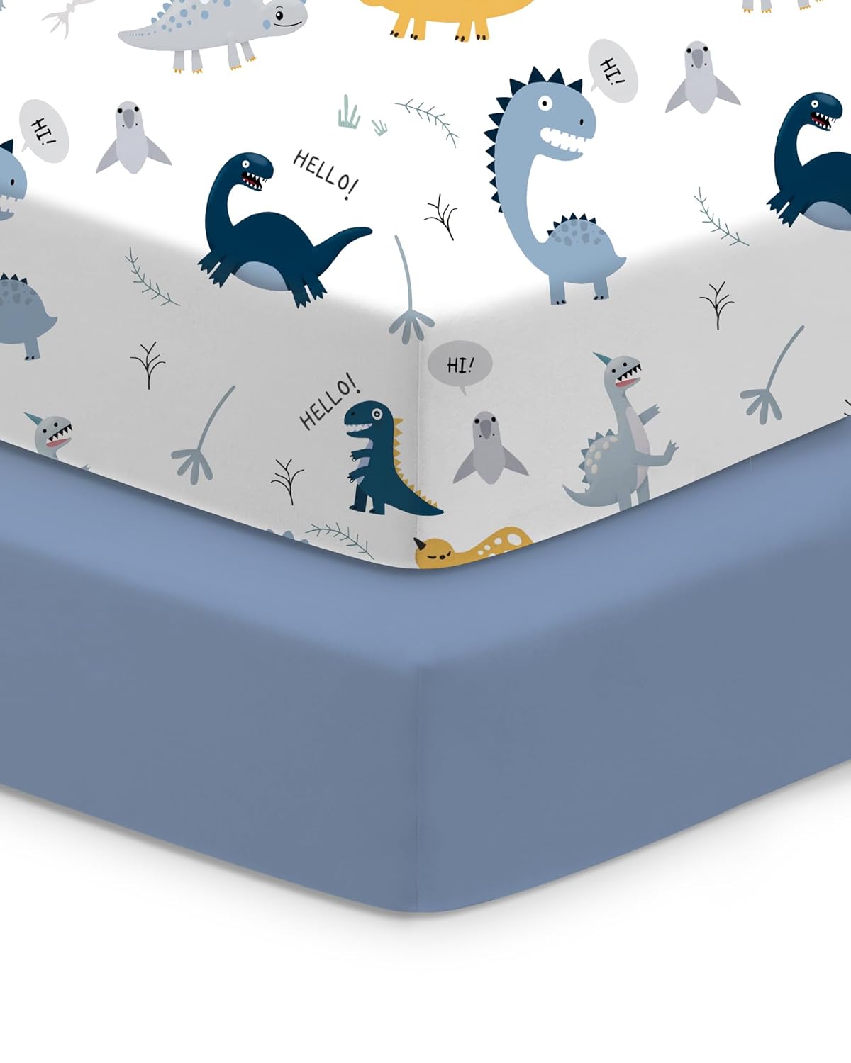 Baby Crib Sheets Boy Girl for Standard Crib Mattress - Dinosaur+Blue, Soft and Stretchy, Snug and
