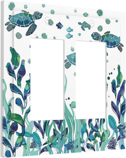 Decorative Outlet Covers Vibrant Turtle Seagrass Watercolor Painting 2 Gang Double GFCI Rocker Electrical Wall Panels Light Switch Cover Plate for Bathroom living Room Decor