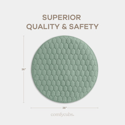 Comfy Cubs Round Kids Play Mat -Small 36 inches Soft Quilted Baby Floor Mat with Non-Slip Bottom - Plush Design for Toddlers' Playtime and Relaxation - Comfortable and Durable - Fern
