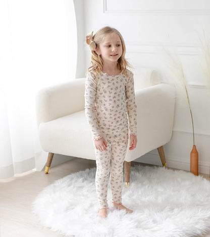 AVAUMA Baby Boy Girl Pajama Set 6M-7T Kids Cute Toddler Snug fit Flower Pattern Design Pjs Cotton Sleepwear Ruffled Shirring