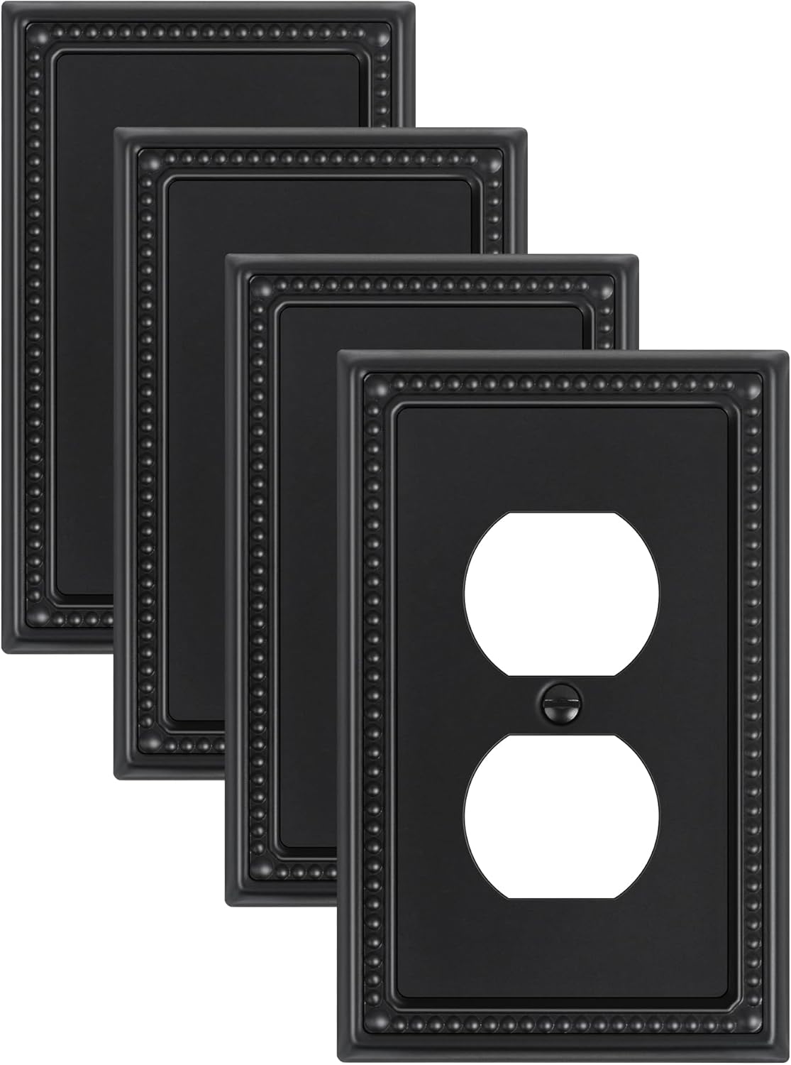 4-Pack Duplex Outlet Cover, Black Metal Wall Plates for Electrical Outlets, 1 Gang Receptacle Light