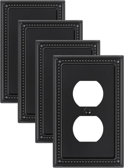 4-Pack Duplex Outlet Cover, Black Metal Wall Plates for Electrical Outlets, 1 Gang Receptacle Light
