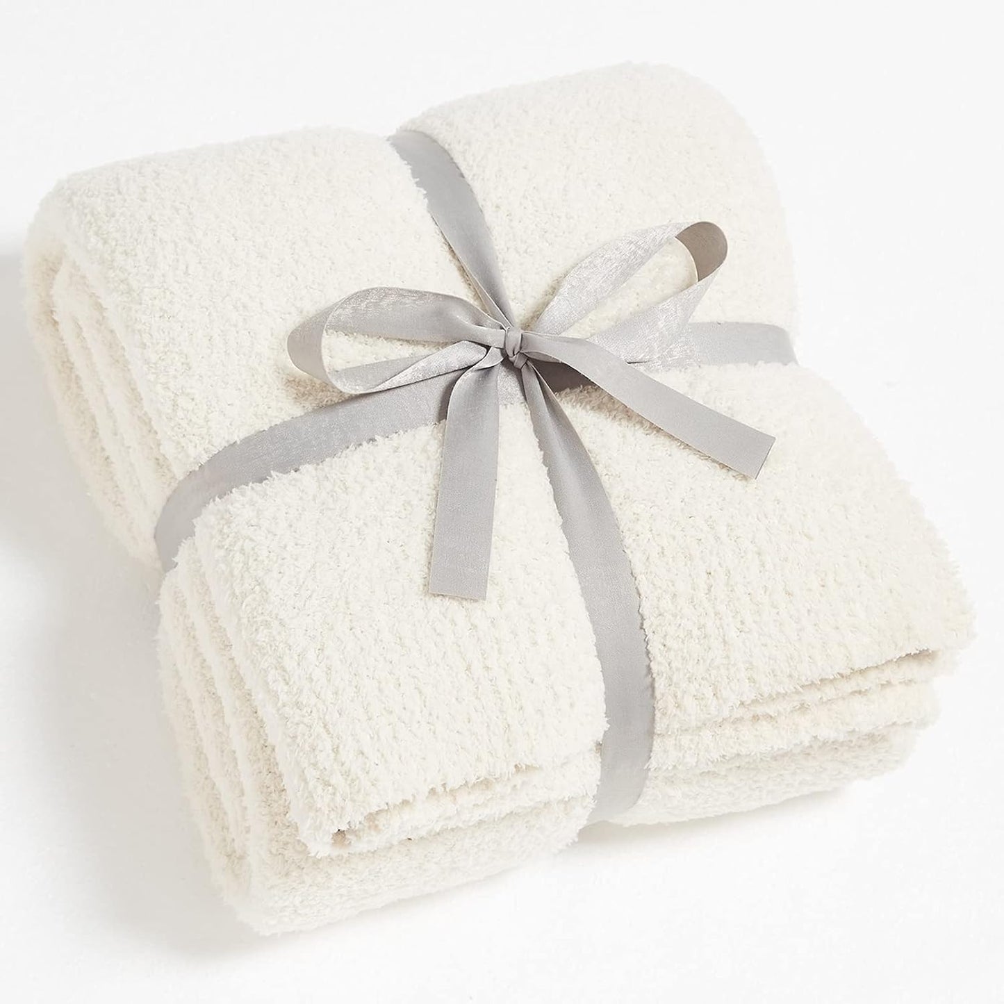 CYMULA Super Soft Knit Throw Blanket Twin Size Cream White-Lightweight Plush Fuzzy Fluffy Warm Cozy