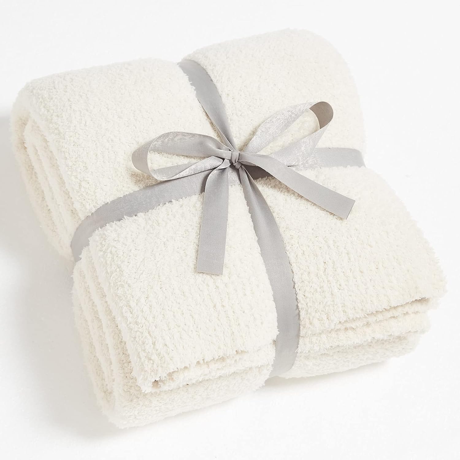 CYMULA Super Soft Knit Throw Blanket Twin Size Cream White-Lightweight Plush Fuzzy Fluffy Warm Cozy