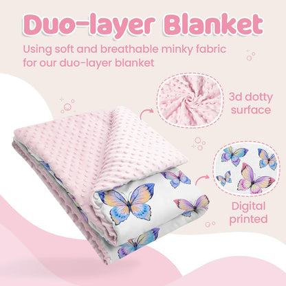SANDJEST Kid Blankets for Girls 30 x 40 - Kids Throw Minky Blankets with Layer Dotted Backing
