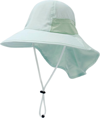 CHUNG Baby Sun Protection Hat Summer Toddler Adjustable UPF 50+ Wide Brim Neck Flap Beach Caps Boys Girls 1-12 Years Kids
