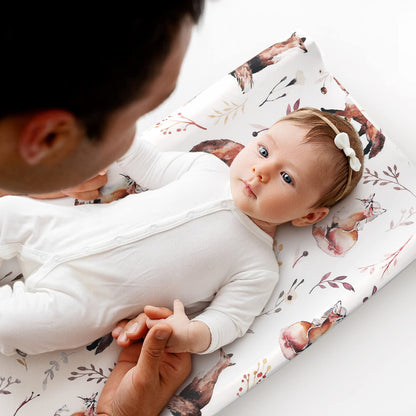 GRSSDER Stretch Ultra Soft Jersey Knit Changing Pad Cover Set 2 Pack, Change Table Pad Covers Fit 32"/34" x 16" Pads Safe and Snug, Cute Diaper Change Table Sheets for Girls, Fox Pattern for Baby