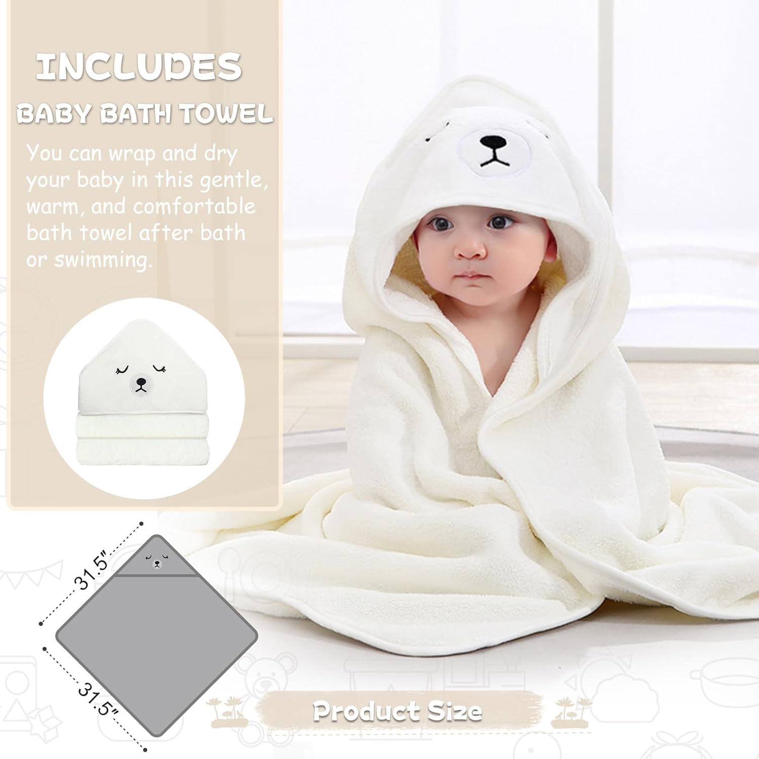 MoreFeel Collapsible Baby Bathtub for Newborn with Thermometer & 1 Hooded Towel & 1 Soft Floating