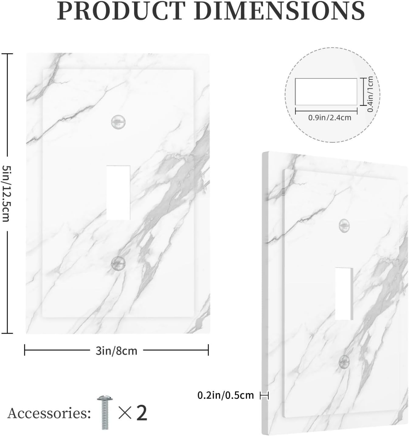 Decorative Light Switch Cover Modern White Gray Marble 1 Gang Single Toggle Device Electrical Faceplate Switchplates Decorator Outlet Wall Plate for living Room Bathroom Decor