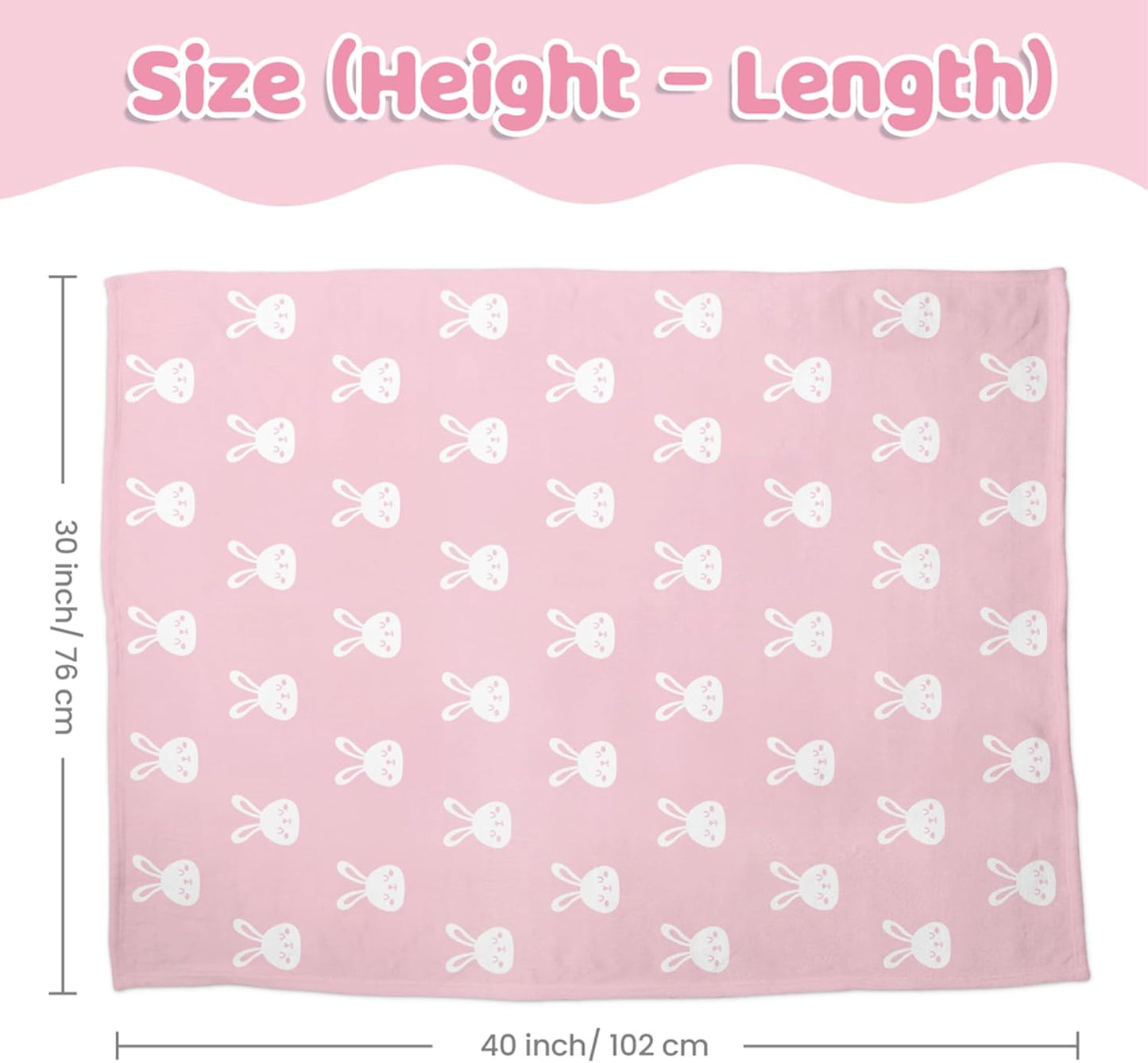 Rabbit Minky Baby Blanket 30 x 40 Inches for Girls, Soft Plush Receiving Blanket with Dotted Back