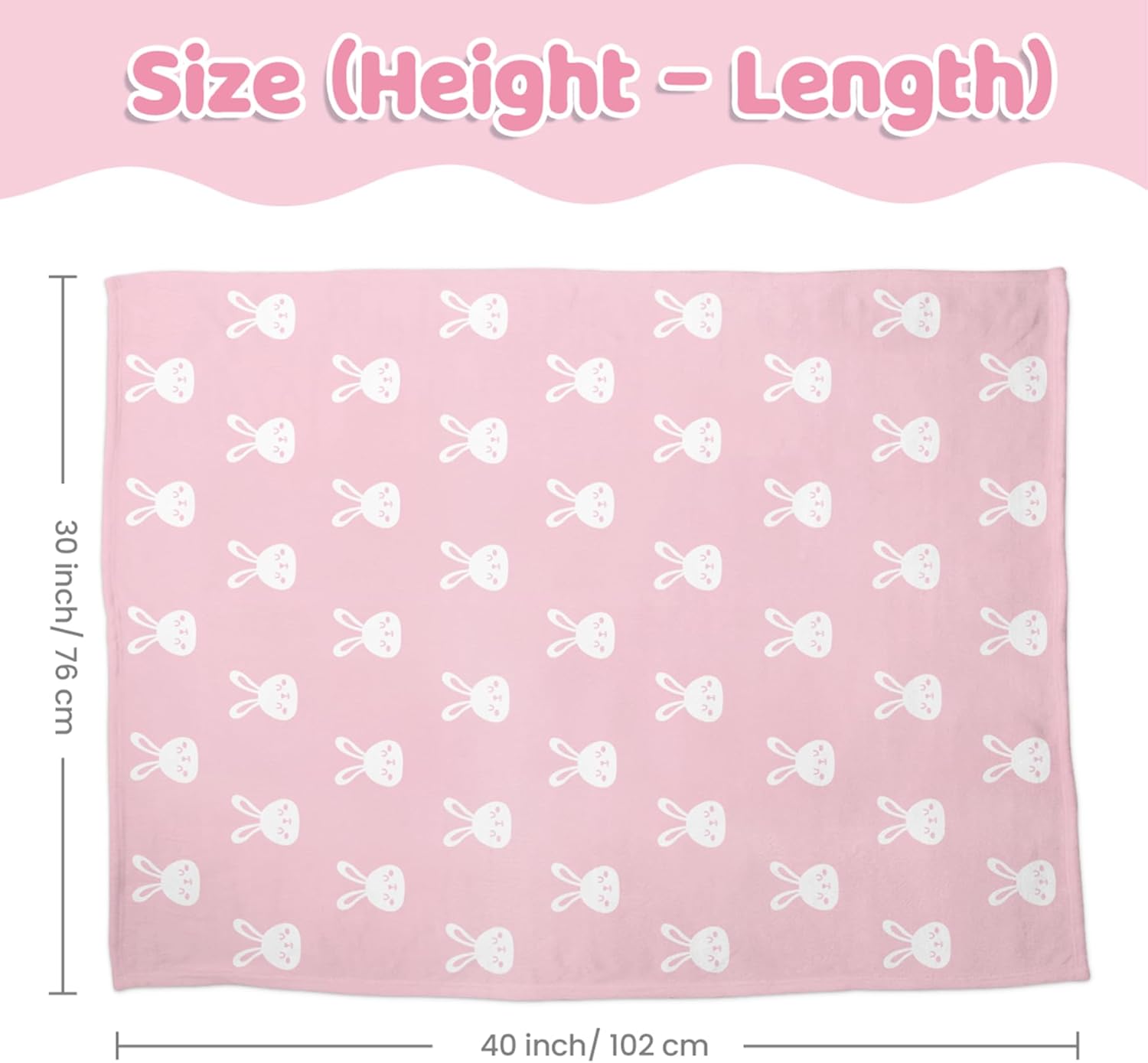 Rabbit Minky Baby Blanket 30 x 40 Inches for Girls, Soft Plush Receiving Blanket with Dotted Back