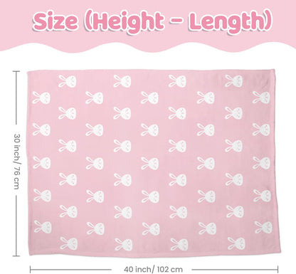Rabbit Minky Baby Blanket 30 x 40 Inches for Girls, Soft Plush Receiving Blanket with Dotted Back