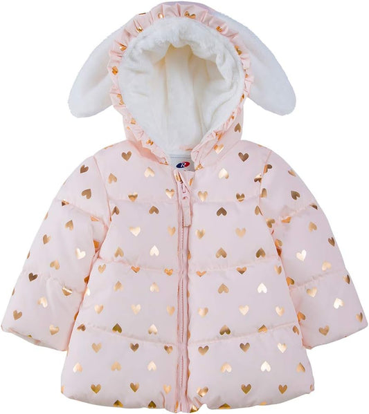 Rokka&Rolla Baby Girls' Water-Resistant Soft Mini Fur Lined Puffer Jacket Winter Coat for Newborn Infant Toddler