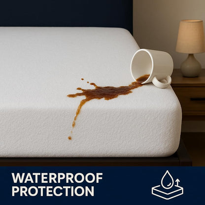 Waterproof Mattress Protector – Queen – Soft & Noiseless Terry Cotton Cover – Cooling, Breathable – Deep Pocket with 360° Elastic – Machine Washable – Kids, Pets & Light Sleepers