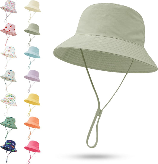 Baby Sun Hat 0-6 Years Toddler Boys Girls Adjustable Bucket Hats Kids Bucket Hats UPF 50+ Wide Brim Beach Swim Pool