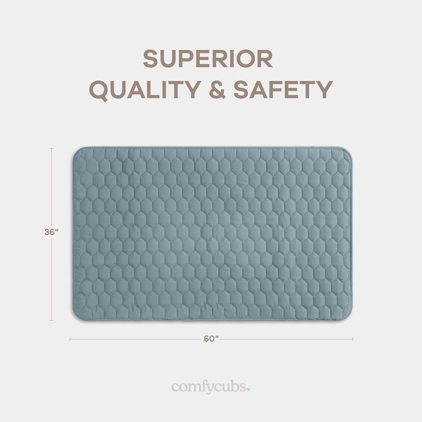 Comfy Cubs Rectangle Kids Play Mat - Small 36 x 60 inches Soft Quilted Baby Floor Mat with Non-Slip Bottom - Plush Design for Toddlers' Playtime and Relaxation - Comfortable and Durable - Pacific Blue