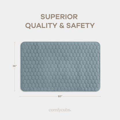 Comfy Cubs Rectangle Kids Play Mat - Small 36 x 60 inches Soft Quilted Baby Floor Mat with Non-Slip Bottom - Plush Design for Toddlers' Playtime and Relaxation - Comfortable and Durable - Pacific Blue