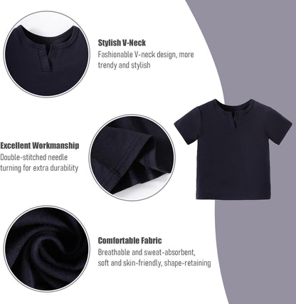 OPAWO Toddler Boy Shirts 3 Pack, V-Neck Short Sleeve Toddler Tshirts, Blank Baby Tee Shirts Summer Tops 12 Months-5T