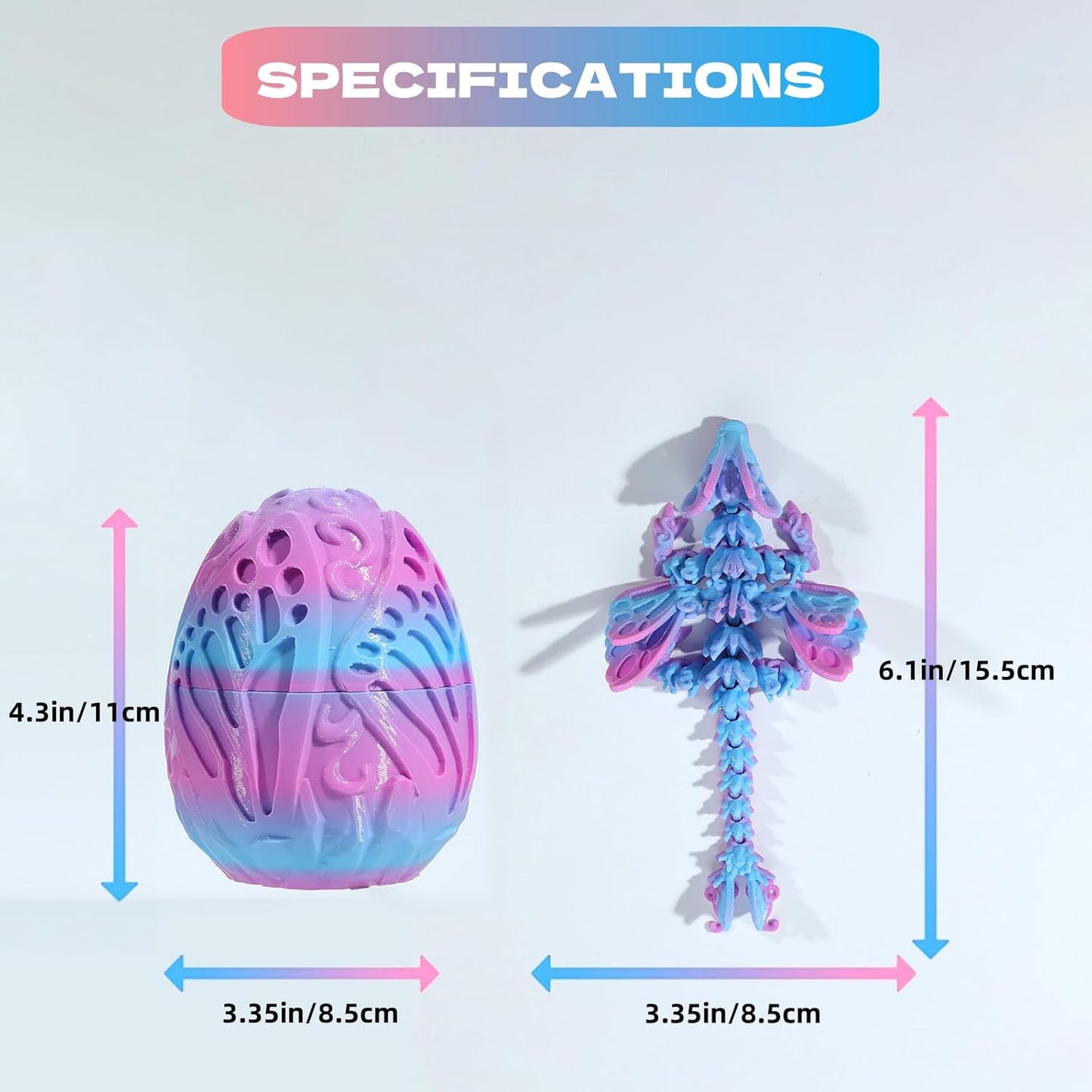 3D Printed Dragon Egg with Dragon Inside, Fully Articulated Butterfly Dragon in Egg, Dragon Fidget Toy, Home/Office/Desktop Décor, Easter Basket Stuffers, Gift for her (Dreams)