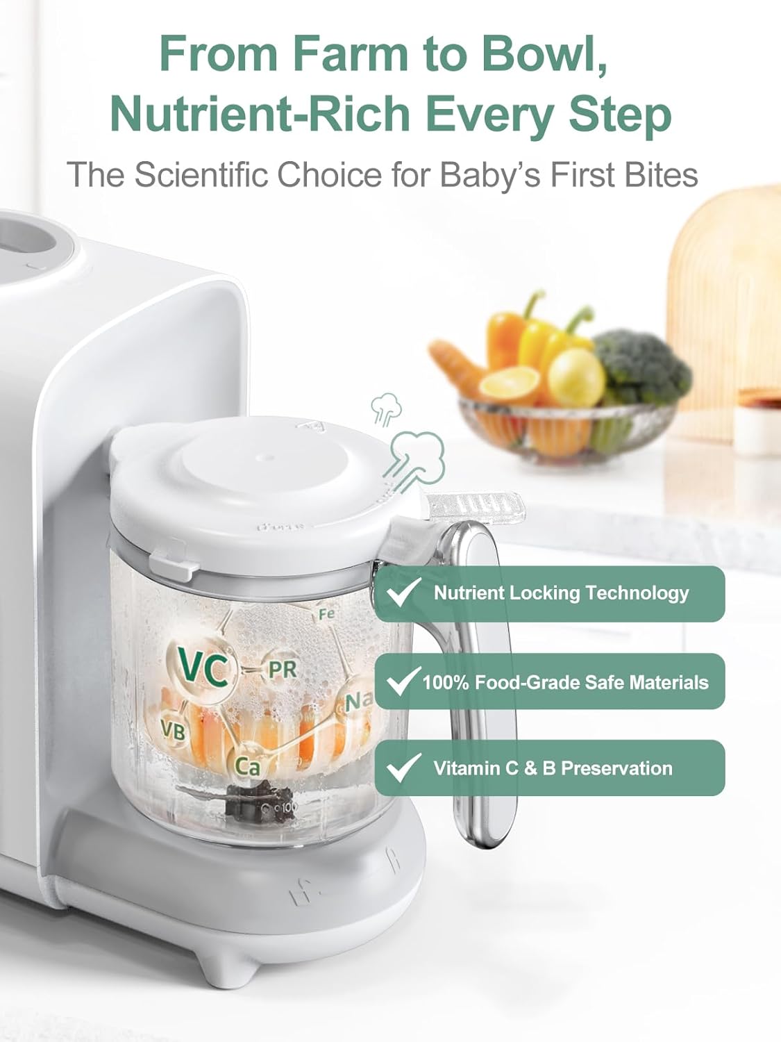 MOMYEASY Baby Food Maker, Baby Food Steamer and Puree Blender, Food Processor Chopper Grinder