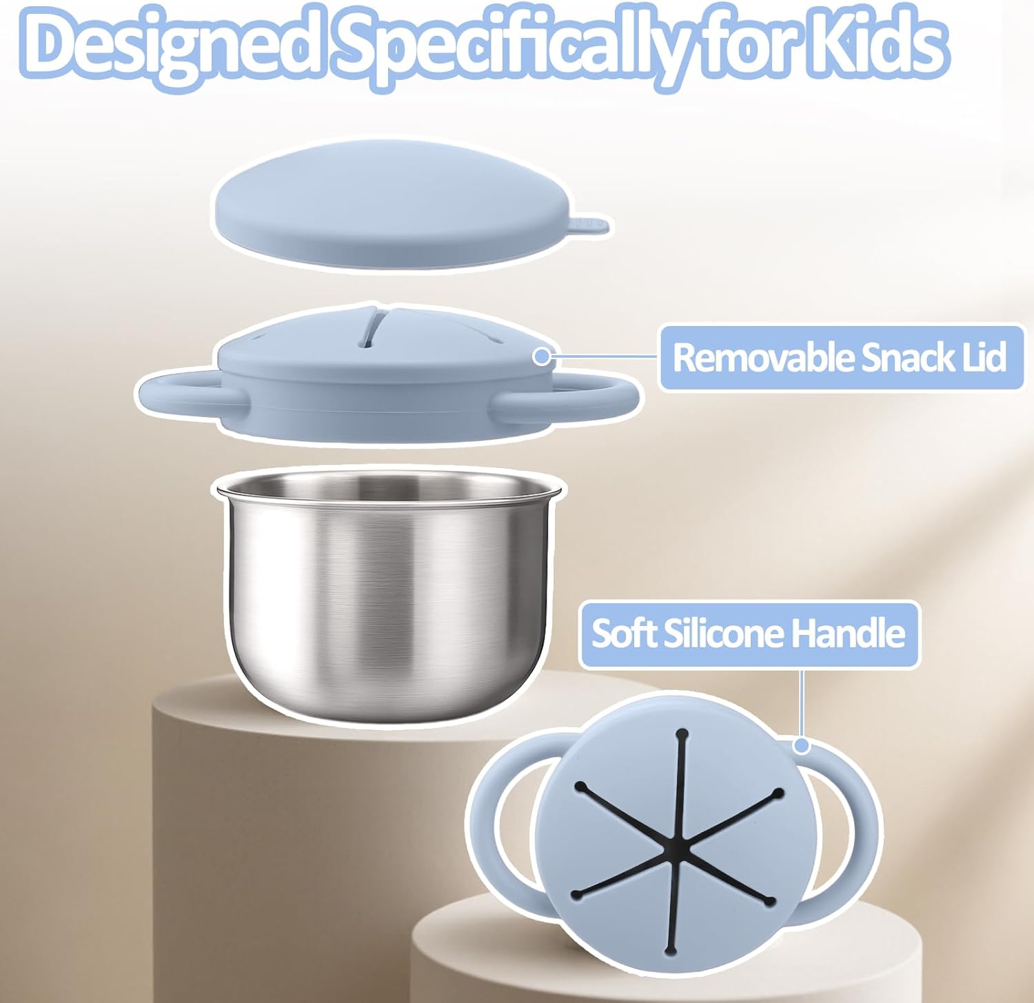 BUSOHA 2 Pack Stainless Steel Toddler Snack Cups - 9 OZ Spill-Proof Baby Snack Containers with
