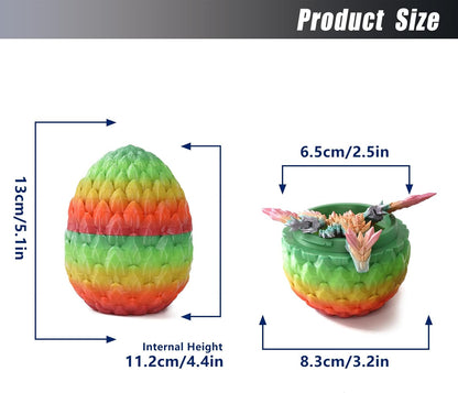 Easter Dragon Eggs 3D Printed Dragon Egg with Dragon Inside Articulated Crystal Dragon Fidget Toy Mystery Easter Suprise Home Office Decor Executive Desk Toys