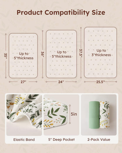 Yoofoss Baby Pack and Play Sheets 2 Pack for Boys and Girls - 38x26 Mini Crib Sheets Fitted Neutral