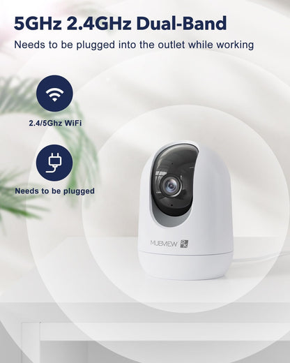 MUBVIEW Cameras for Home Security, 2.4/5GHz WiFi 2K Indoor Wired Se2.curity Baby/Pet Camera with Phone App, Night Vision, 24/7 Record, 2-Way Audio, Motion Tracking, Cloud Storage