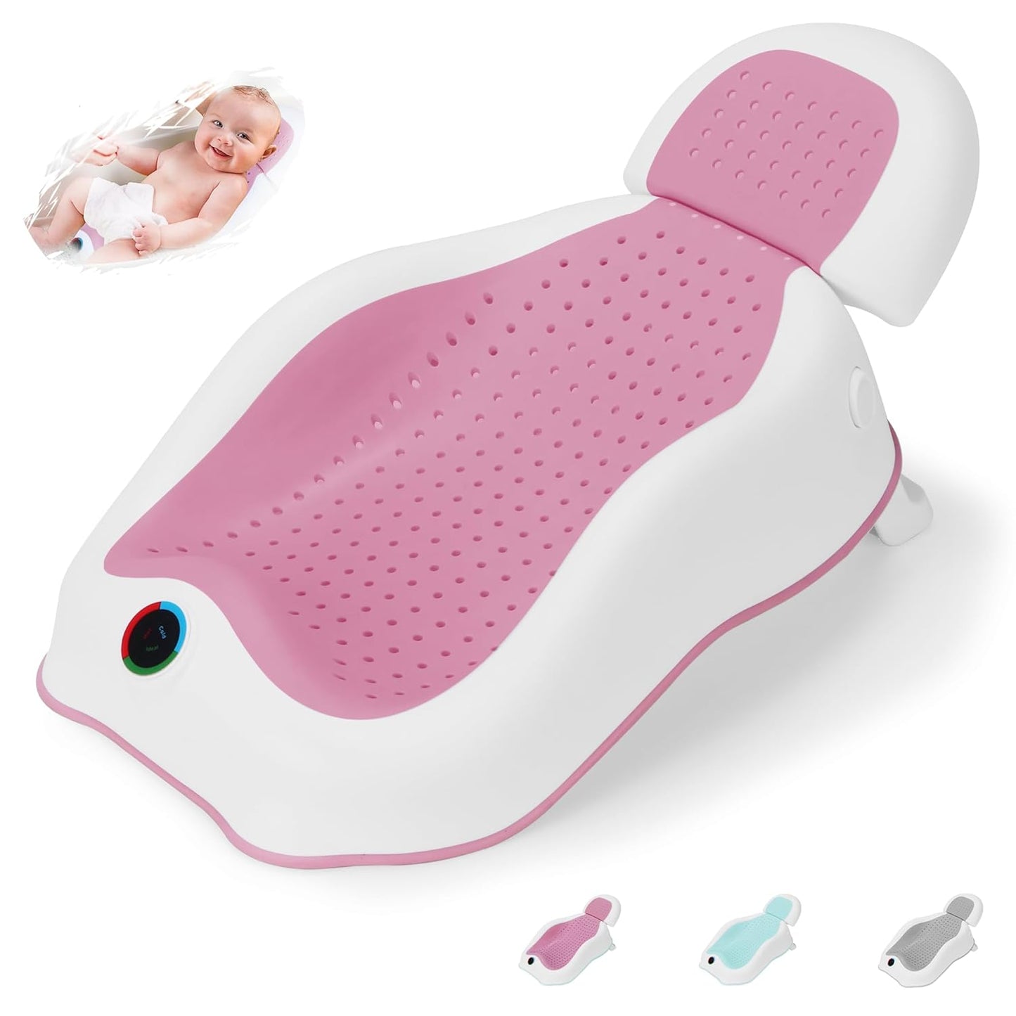 Baby Bath Support,Ideal for Babies Less Than 6 Months Old,with Thermometer-Adjustable Slope Newborn