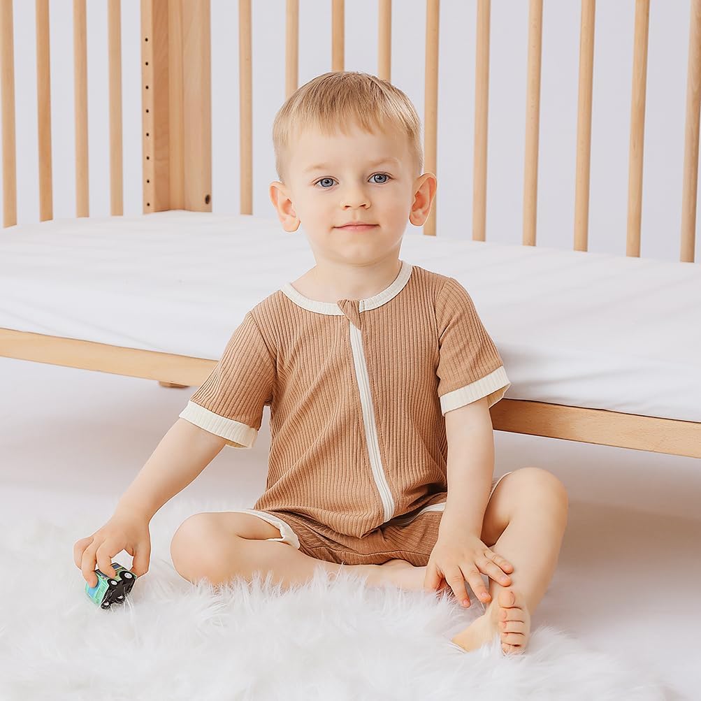 Bafeicao Unisex Baby Boy Girl 2 Pack Rompers Short Sleeve 2 Way Zipper One Piece Jumpsuits Clothes Sets