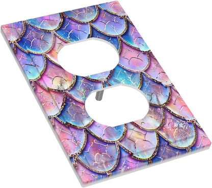 Decorative Outlet Covers Cute Pink Purple Mermaid Scales 1 Gang Duplex Light Switch Cover Plate Wall Plates for Electrical Outlets Switchplate Faceplate for Bedroom Home Decor