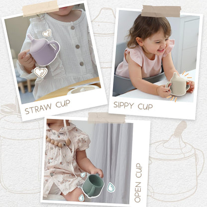 Moonkie Silicone Baby Sippy Cups | 3 Stages Training Cup Straw Cup for Infants Toddlers and Kid | 4 oz 1Pack