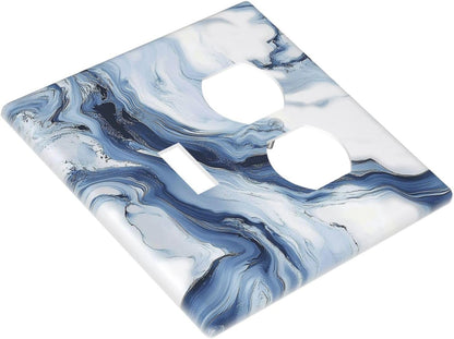 Wallplates White Marble Navy Blue Line Fluid 1 Toggle 1 Duplex Switch Plate Electrical Gfci Faceplate Decorative Light Switch Covers For Bathroom Kitchen Decor