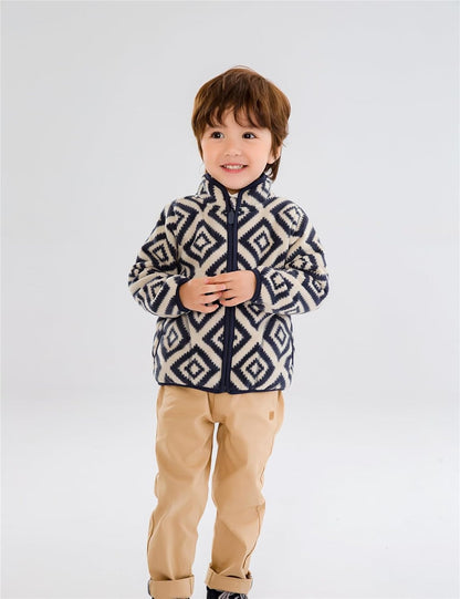 Kids Printed Polar Fleece Jacket Toddler Baby Boys Girls Autumn Winter Warm Sherpa Lining Outerwear Soft Lightweight