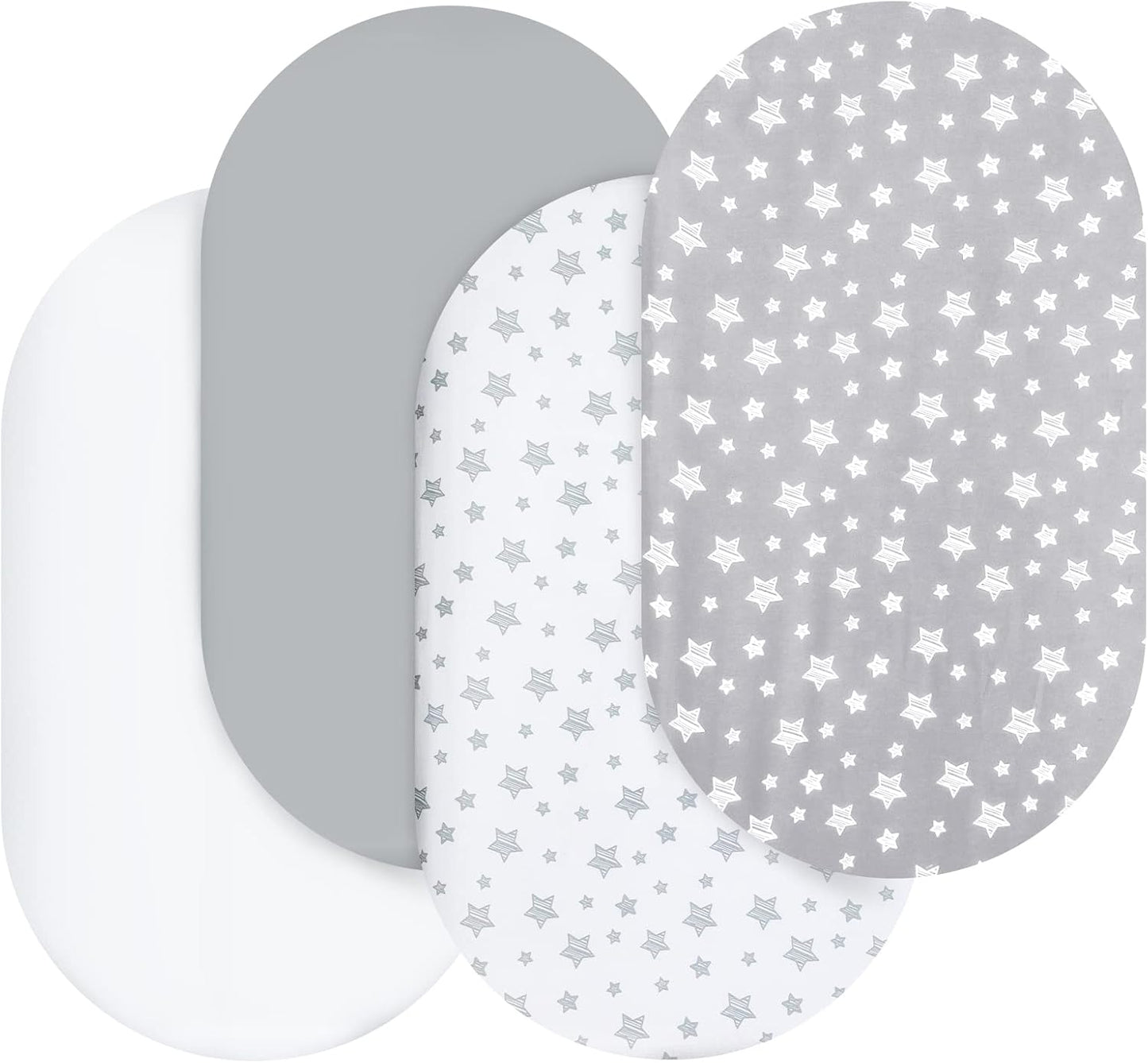 Bassinet Sheets Set 4 Pack for Baby Boy or Girl, Universal Fit for Oval, Hourglass and Rectangular