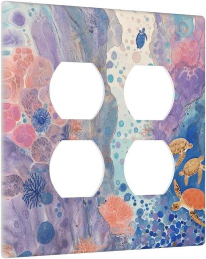 Turtle Coral Fish Watercolor Colorful Underwater World Outlet Covers 2 Gang Double Duplex Decorative Light Switch Covers Electrical Wallplates Socket Faceplate for Kids Room Home Decor