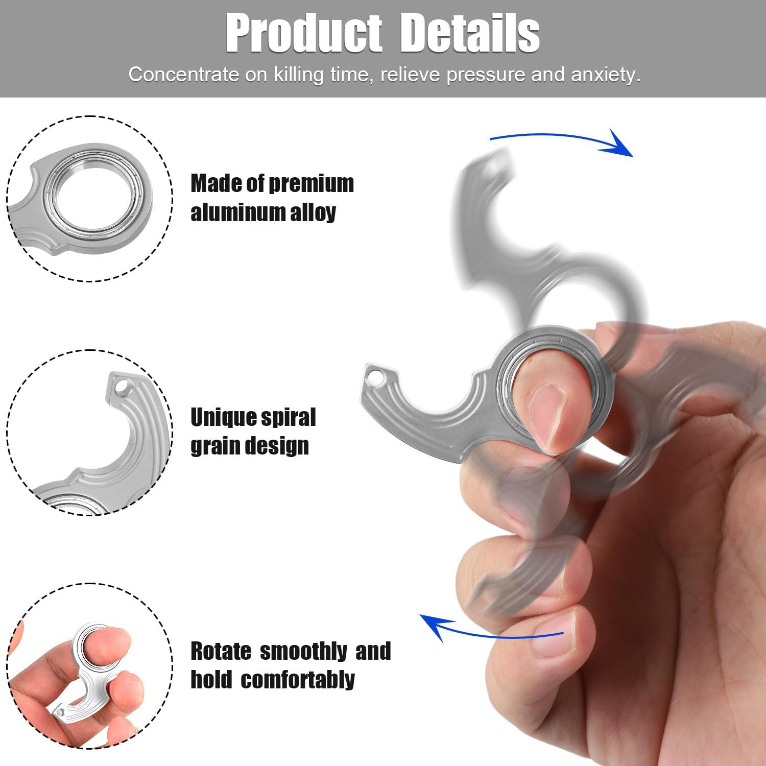 2pcs Key Chain Spinner Fidget Toy, Portable Finger Spinning Keychain with 2pcs Key Ring Funny Key