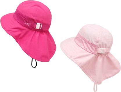 CHUNG Baby Sun Protection Hat Summer Toddler Adjustable UPF 50+ Wide Brim Neck Flap Beach Caps Boys Girls 1-12 Years Kids