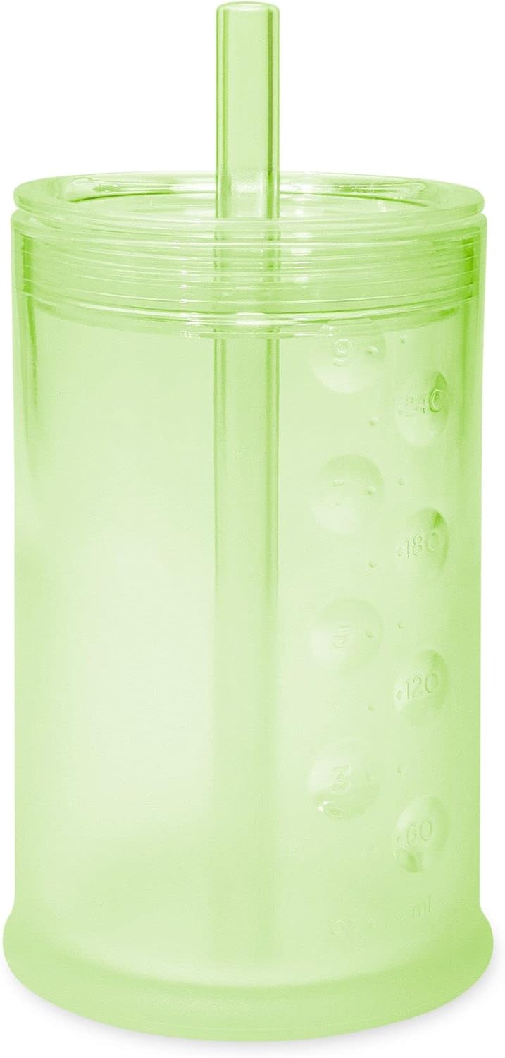 Olababy Clear View Silicone Training Cup with Straw Lid | Toddler Sippy Trainer 12mo+ | Unbreakable Water Drinking Cups for Kids 2yr+ | Baby Led Weaning & Feeding Supplies (Kiwi, 9 oz)
