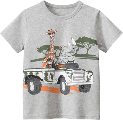 Boys' 4-Pack Excavator Short Sleeve Crewneck T-Shirts Top Tee Size 2-7 Years Toddler Boys' Value Pack Cotton T-Shirt