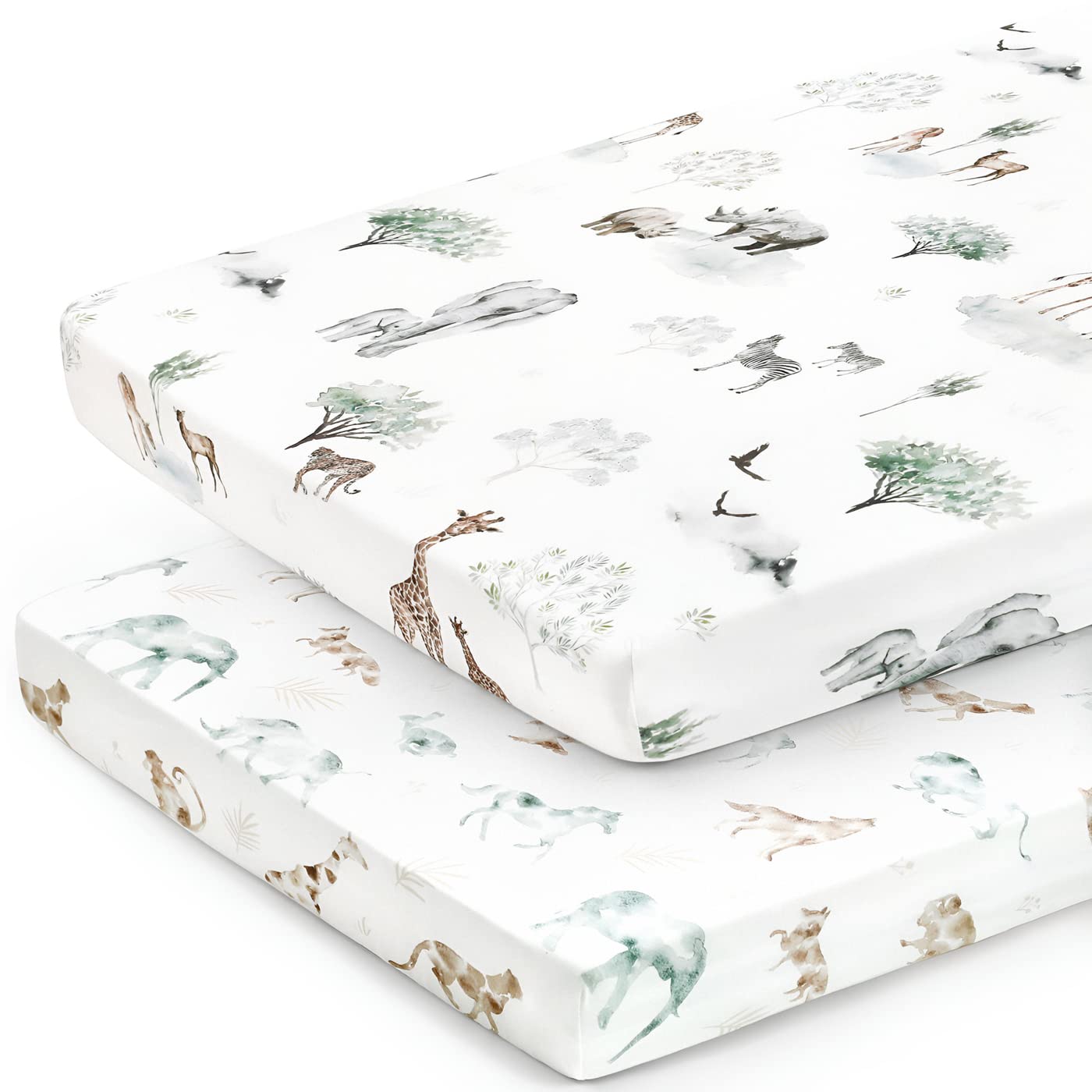 Stretchy Ultra Soft Jersey Knit Fitted Pack n Play Sheets Set 2 Pack, Portable/Mini Crib Sheets for