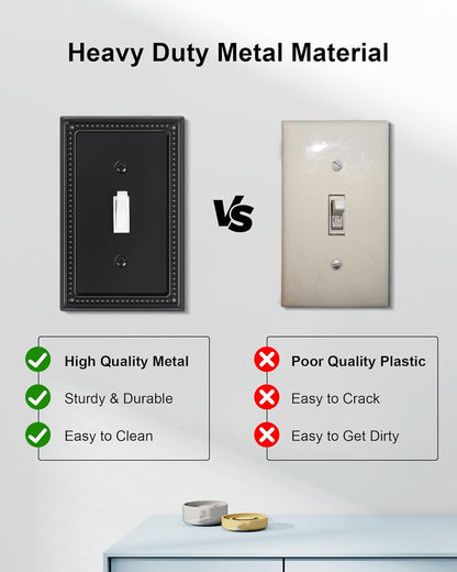 6-Pack Single Toggle Light Switch Cover Plate, Pearls Decorative Switch Plate Covers, Black 1 Gang Metal Wall Plate, Corrosion Resistant