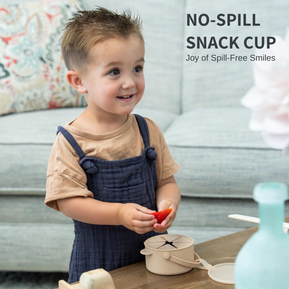 Silicone No Spill Snack Cups for Toddlers – Portable Baby Snack Cup Containers with Dustproof Lid