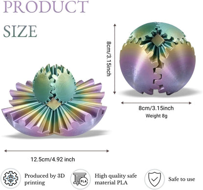 3D Printed Gear Ball, Gear Sphere Fidget Toy Stress Relif Toy for ADHD, Anxiety Relaxing Toy for Adults at Work/Study/Travel, Candy Color