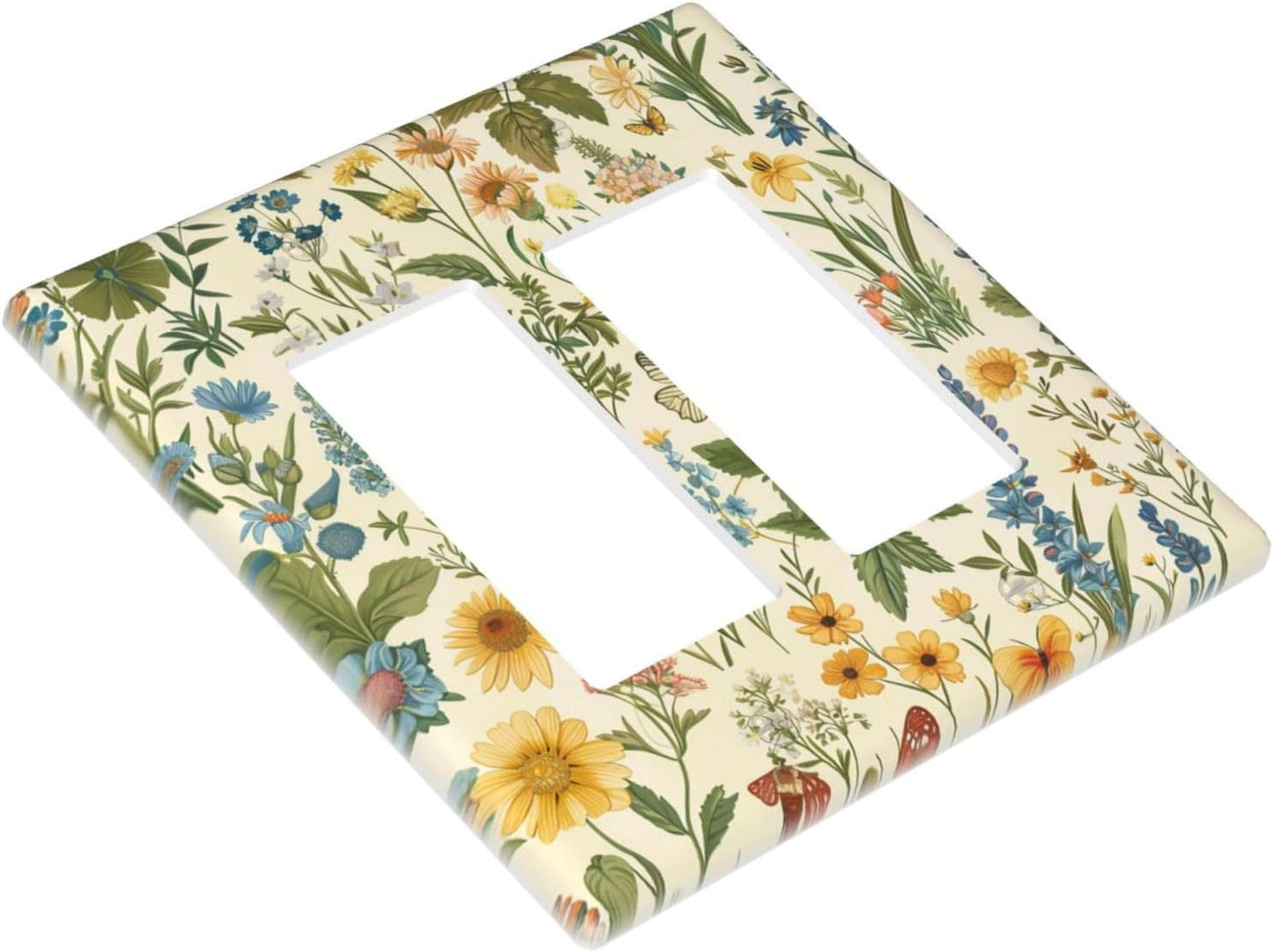 Decorative Outlet Covers Rustic Plant Garden Leaf Flower Butterfly 2 Gang Wall Plate Double Rocker Two Switch Wall Cover Plate Light Switch Cover Plate Faceplate for Bedroom Home Decor
